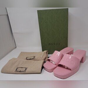 Gucci Women's Jelly Platform Sandals Slides Wild Rose Pink Rubber Size 36 / 6 US